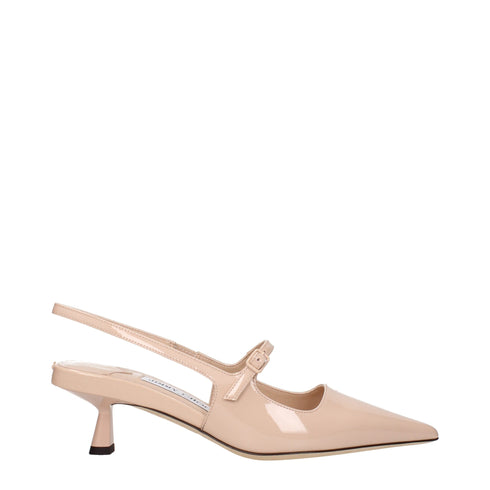 Jimmy Choo DIDI 45 Women's Nude Patent Leather Mid Heels Slingback Pumps